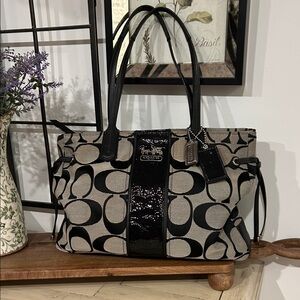 Coach Black and Cream Signature Tote